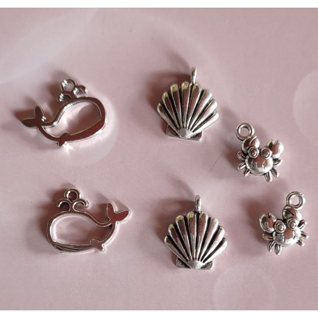 BRELOQUES PAR 6 THEME MER VACANCES COULEUR ARGENT {attributes}